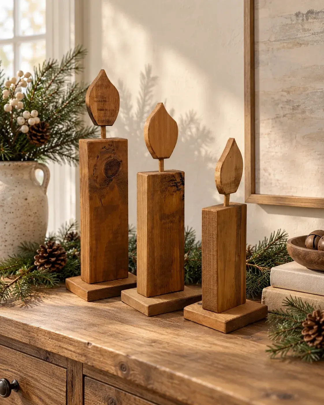 Handcrafted Wooden Candle Trio, photo 2