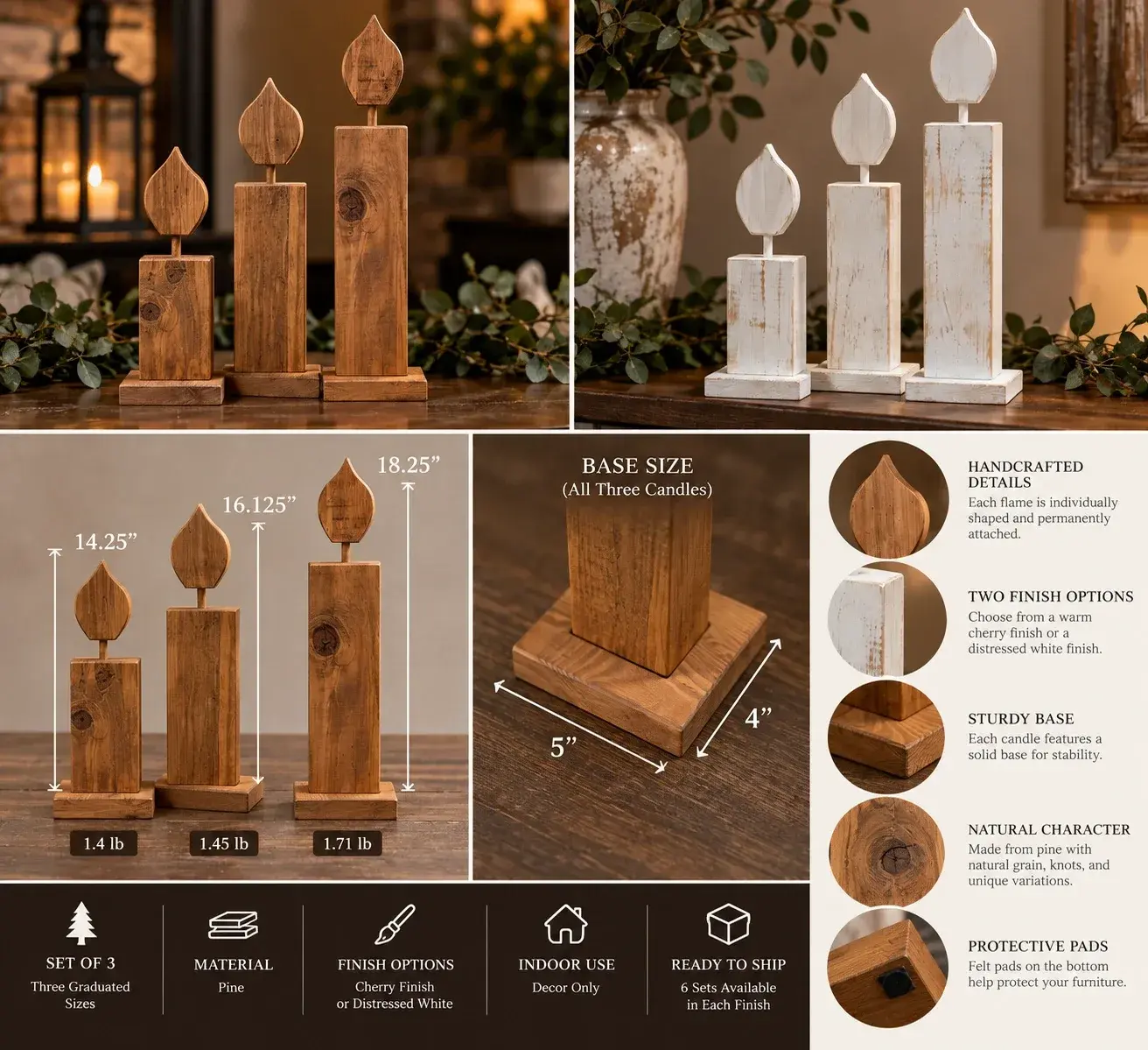 Handcrafted Wooden Candle Trio, photo 5